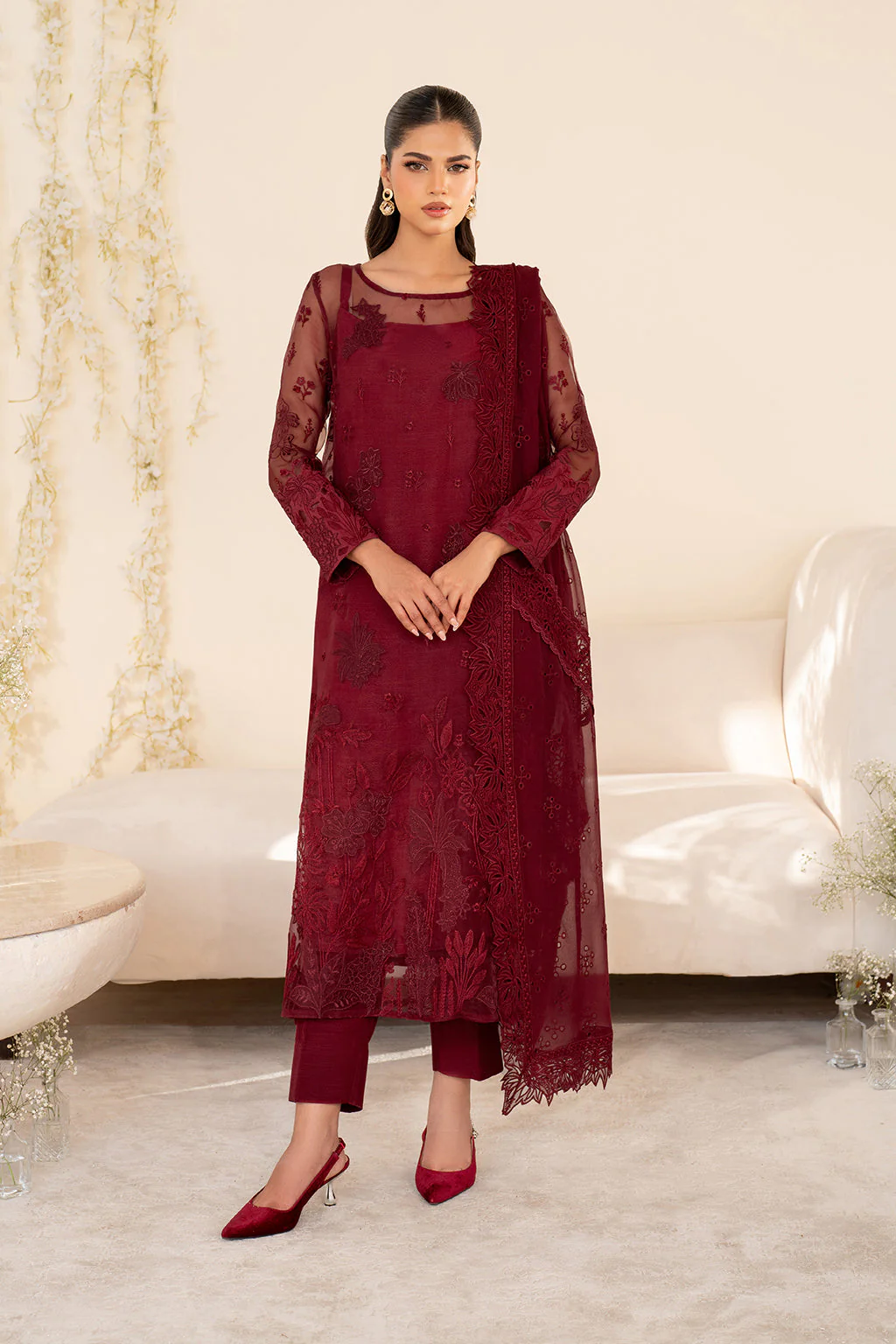 UE-438 Embroidered Pure Organza